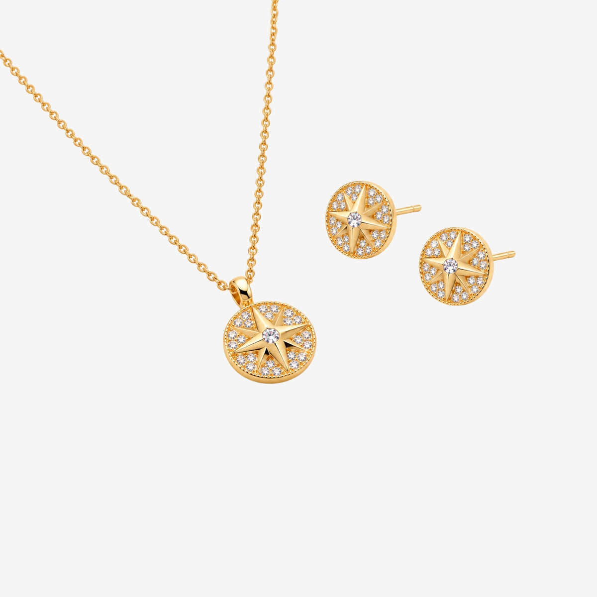 Enso Gold Star Pendant Necklace and Earrings Set