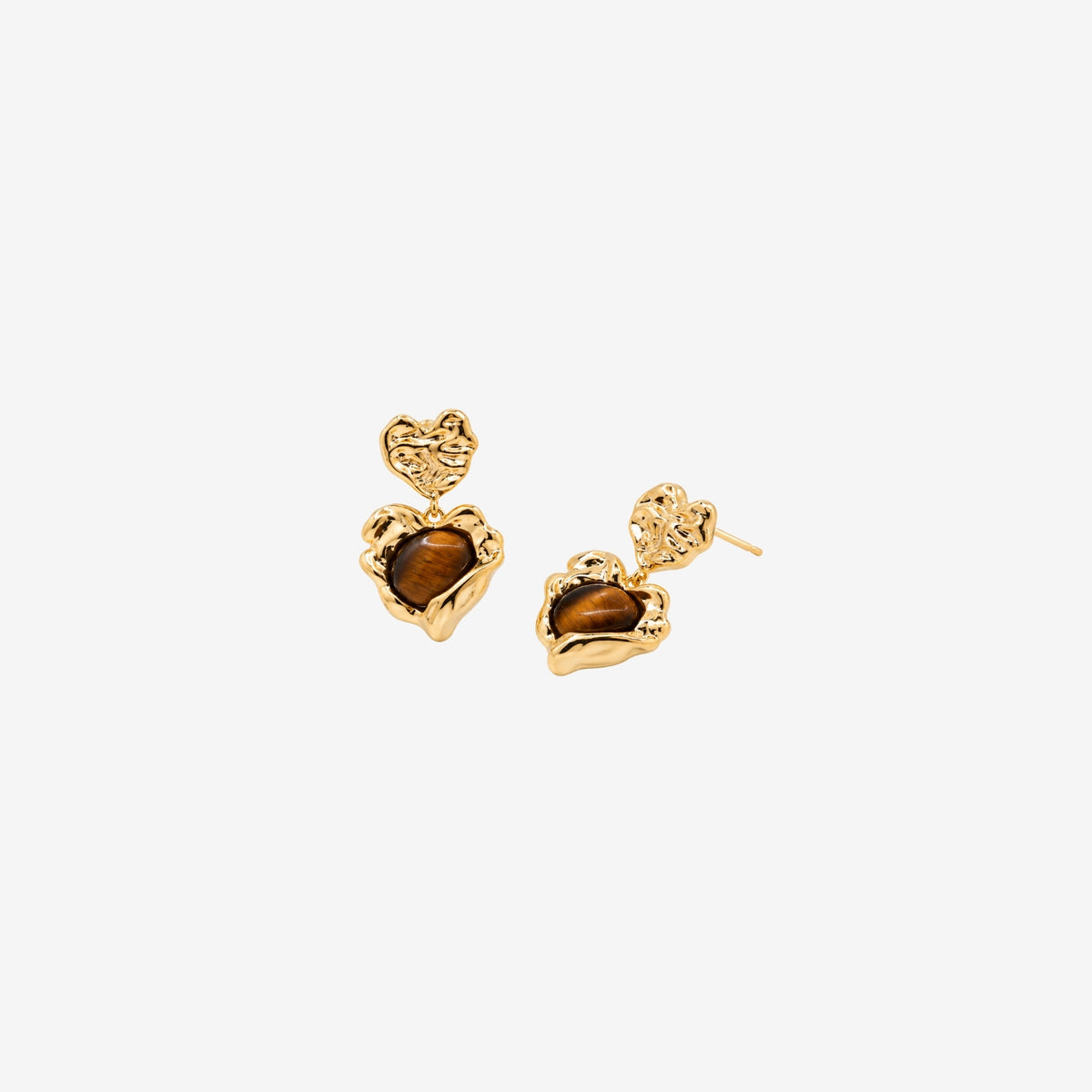 Nekomeishi Tigers Eye Stone Heart Drop Earrings