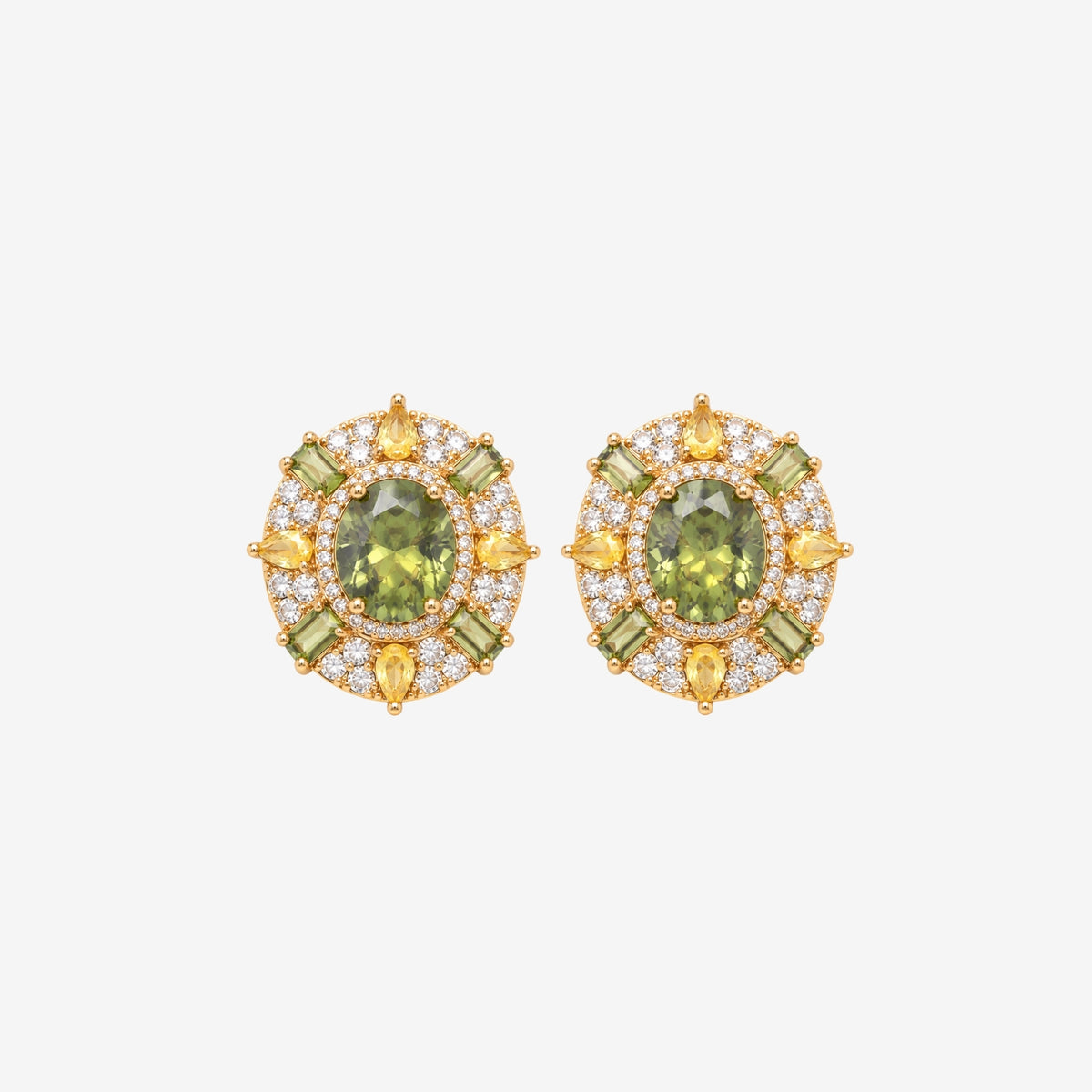Hanabi Peridot and Yellow Stone Statement Stud Earrings