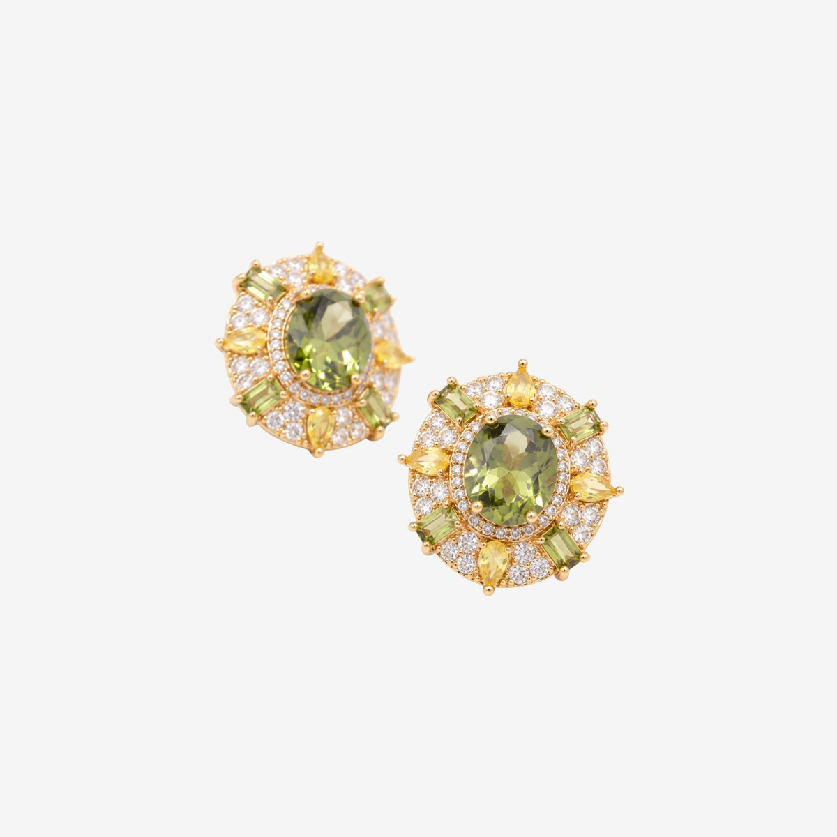 Hanabi Peridot and Yellow Stone Statement Stud Earrings