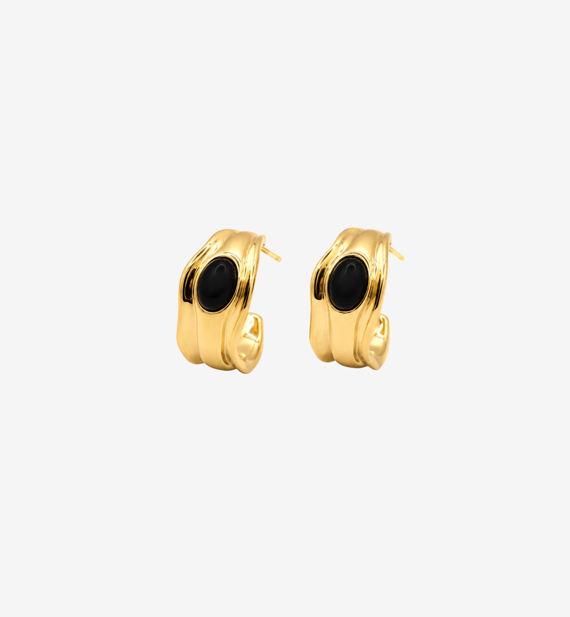 Enso Black Onyx Molten Gold Hoop Earrings