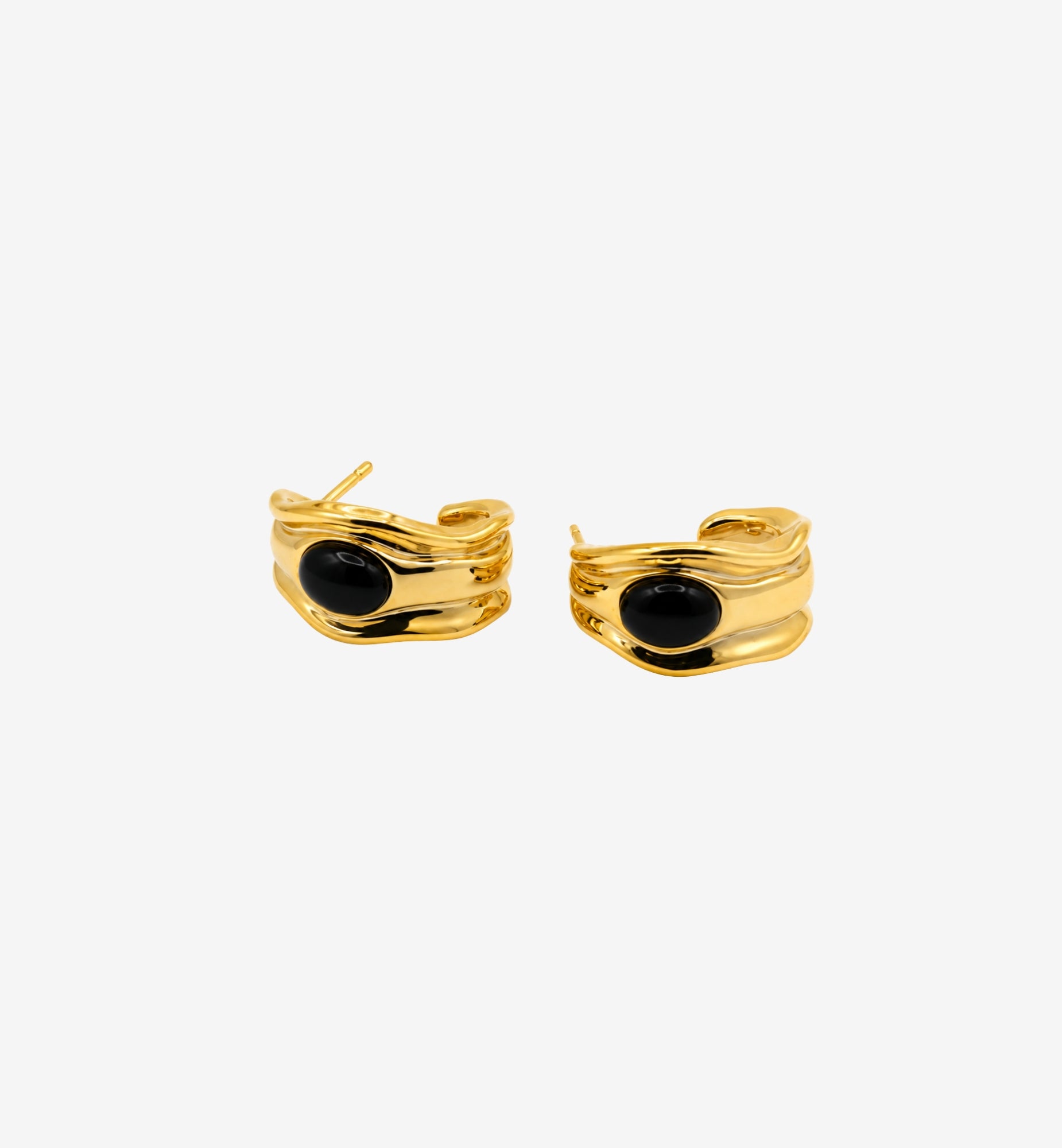 Enso Black Onyx Molten Gold Hoop Earrings