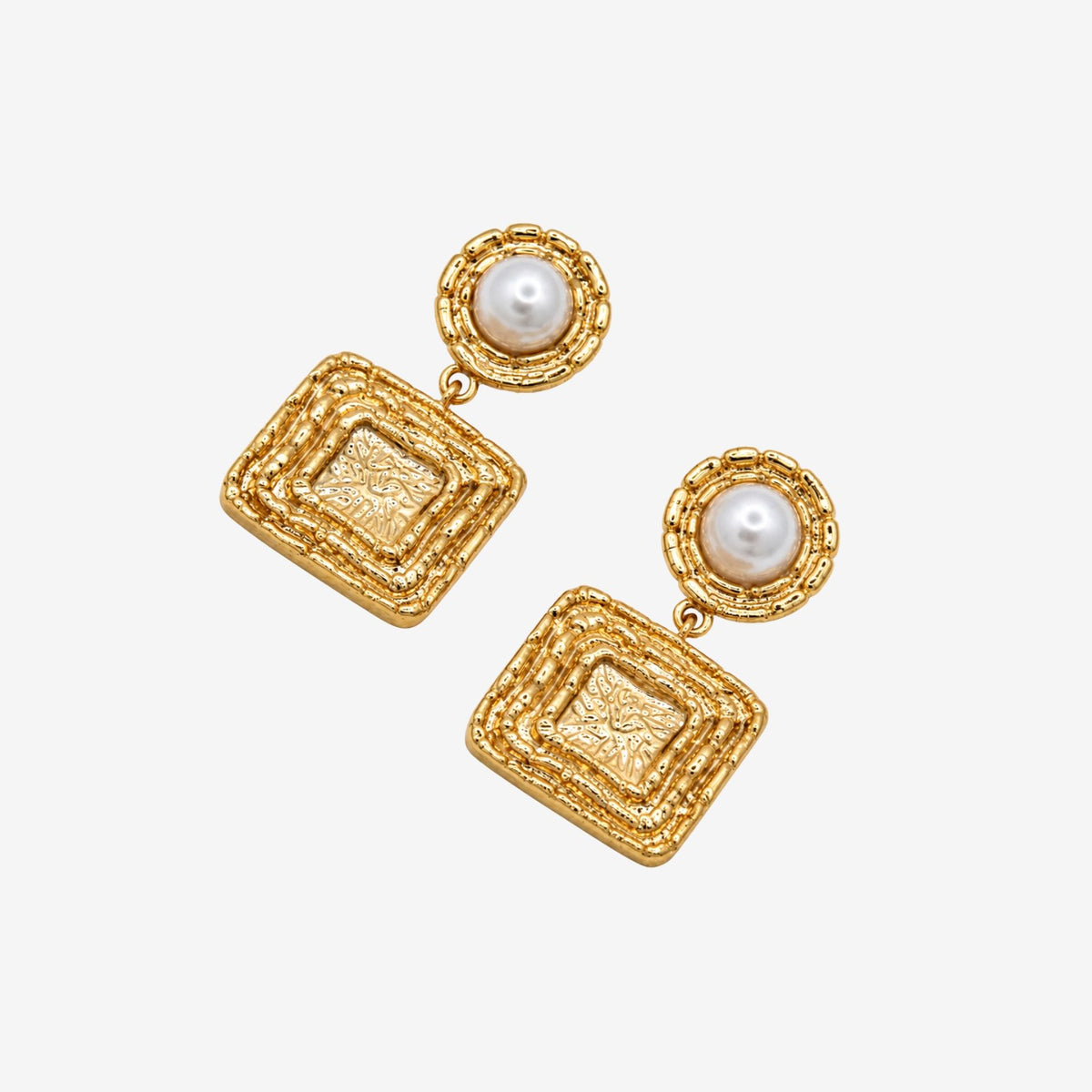 Shinju Pearl and Sculptural Square Earrings