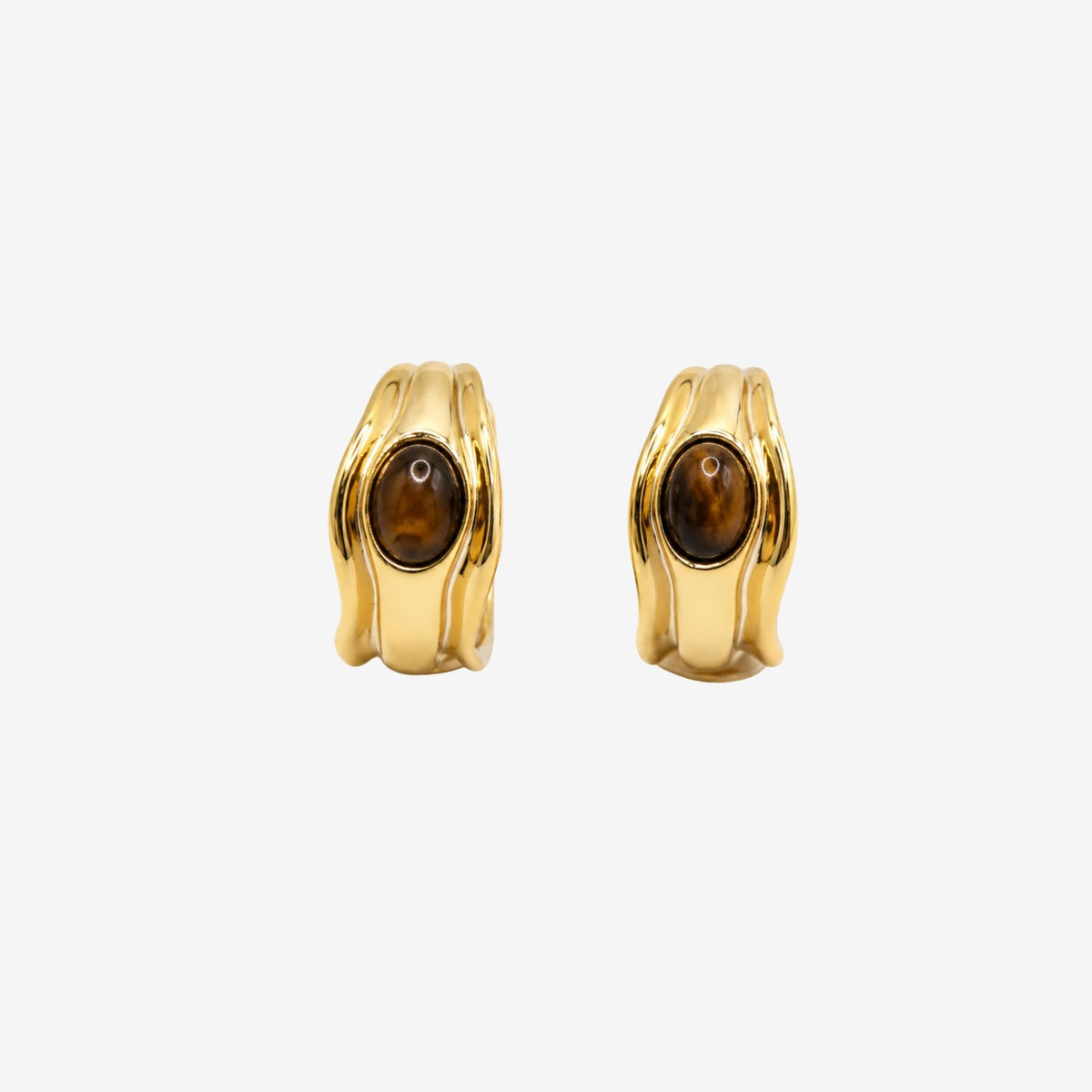 Nekomeishi Tiger's Eye Stone Hoop Earrings