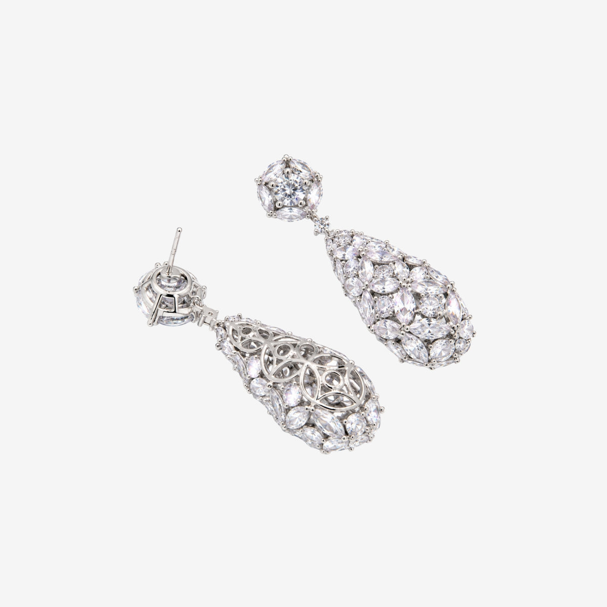 Kinmokusei Stone Floral Silver Drop Statement Earrings