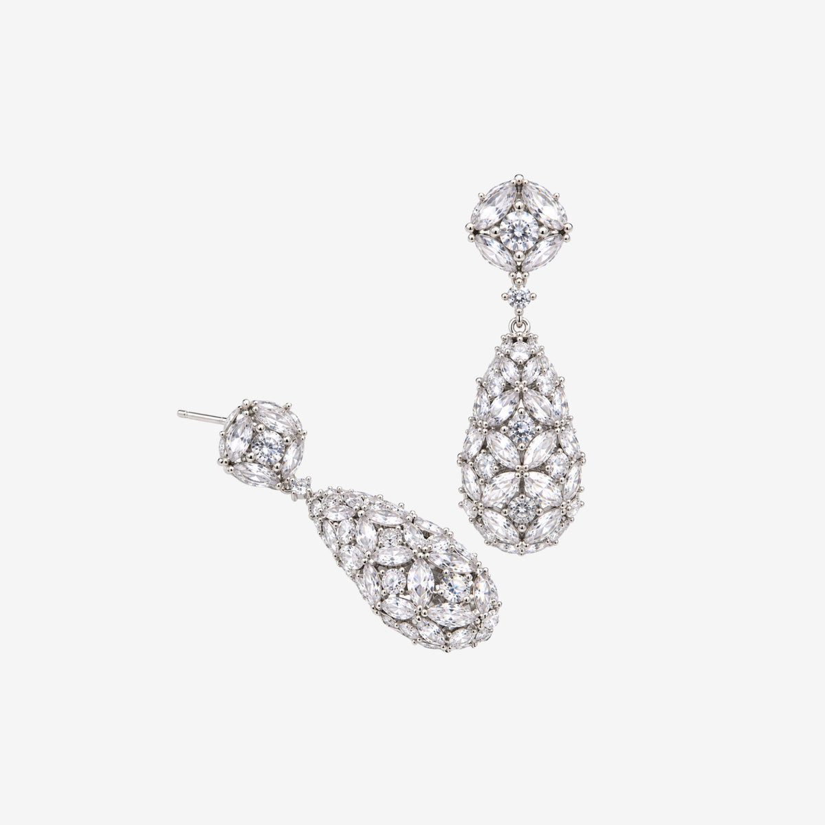 Kinmokusei Stone Floral Silver Drop Statement Earrings