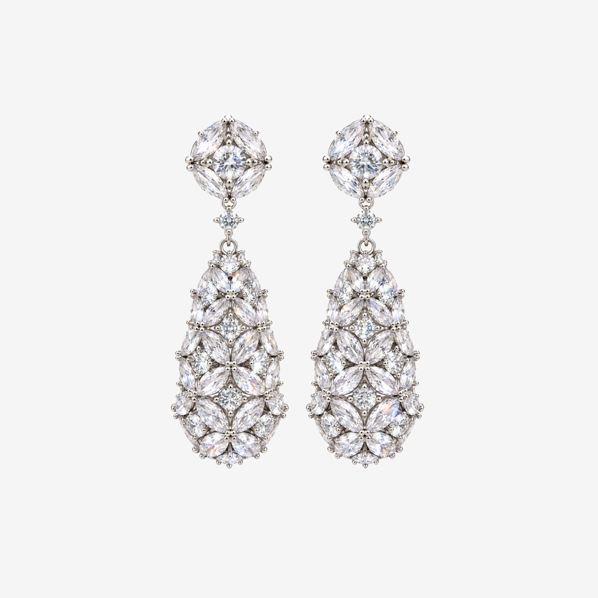 Kinmokusei Stone Floral Silver Drop Statement Earrings
