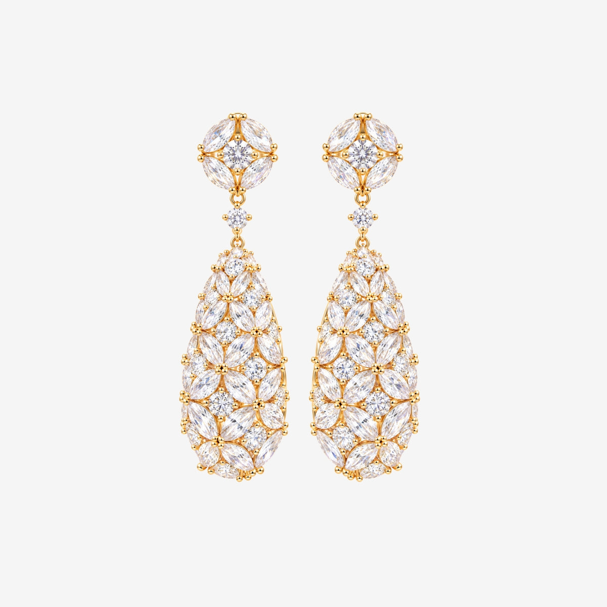 Kinmokusei Stone Floral Gold Drop Statement Earrings