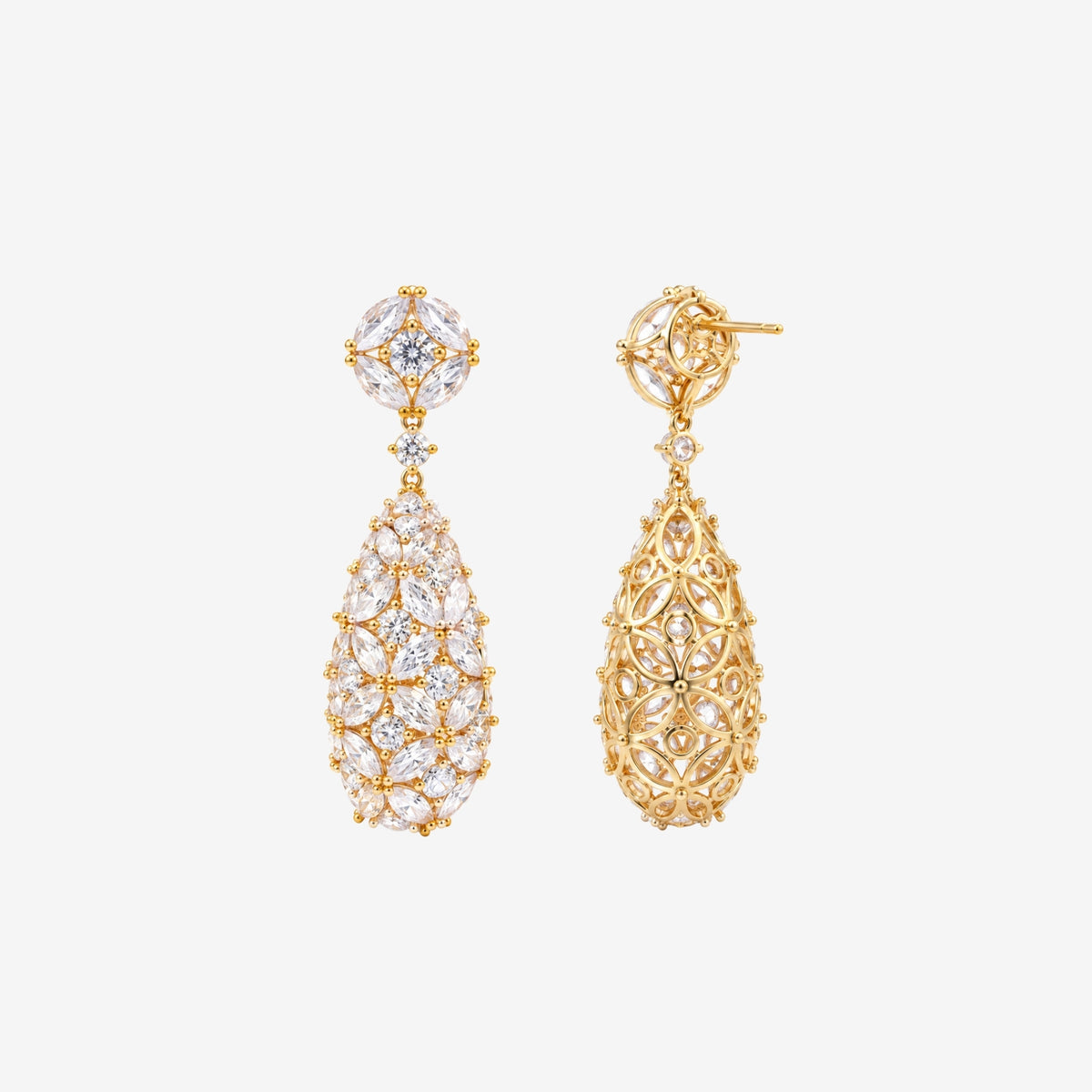 Kinmokusei Stone Floral Gold Drop Statement Earrings