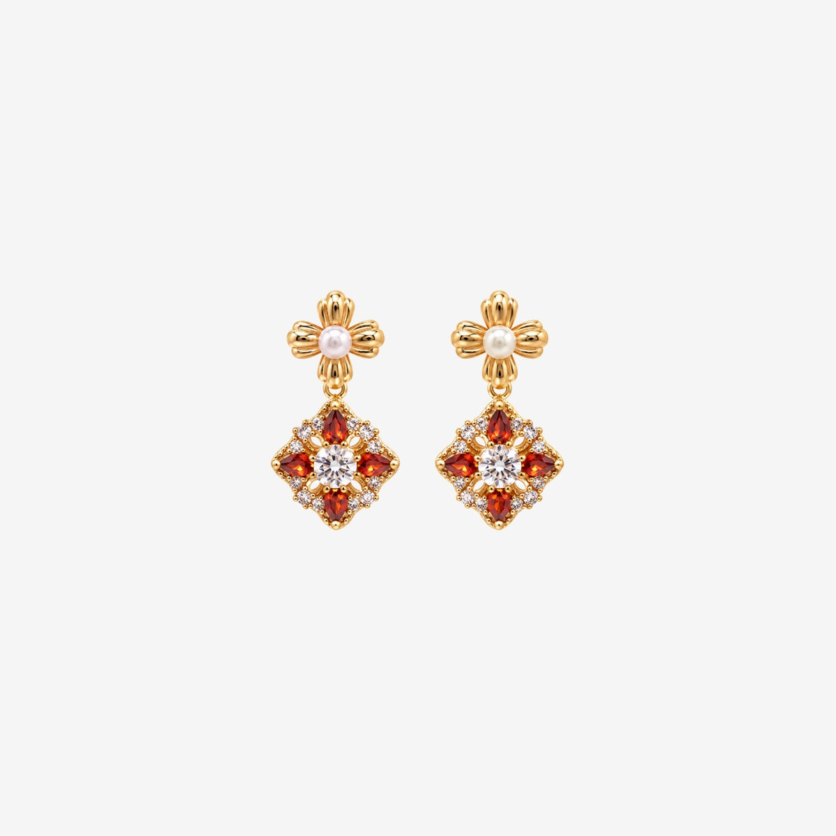 Kinmokusei Solid 925 Silver with 18K Gold Vermeil and Pearl Earrings