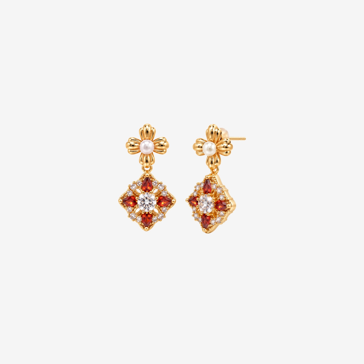 Kinmokusei Solid 925 Silver with 18K Gold Vermeil and Pearl Earrings