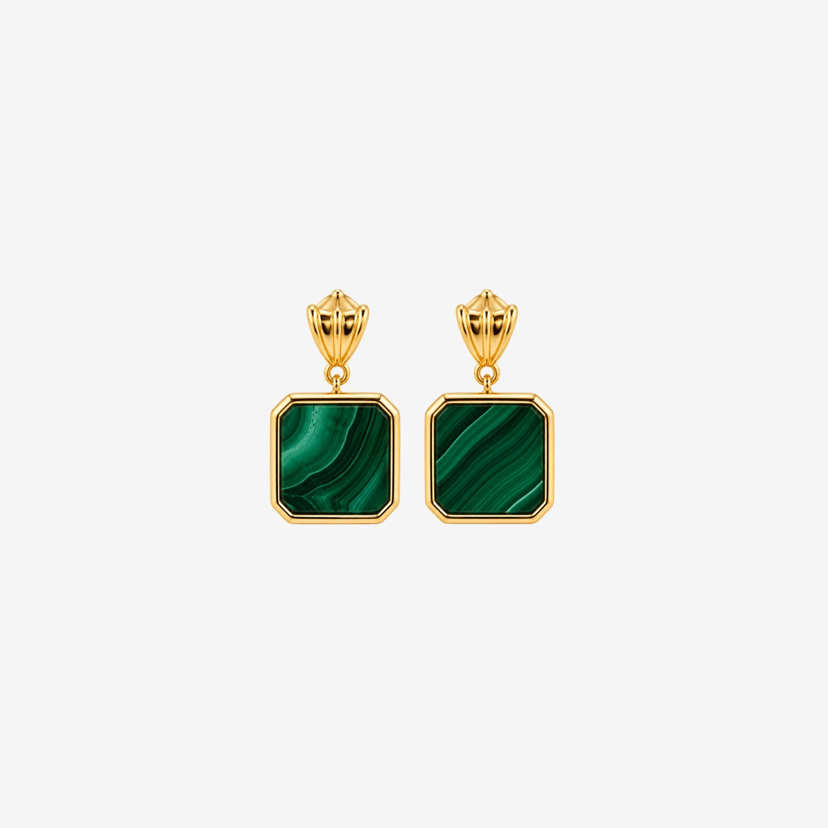 Shikaku Solid 925 silver with 18K Gold Vermeil and Malachite Square Drop Earrings