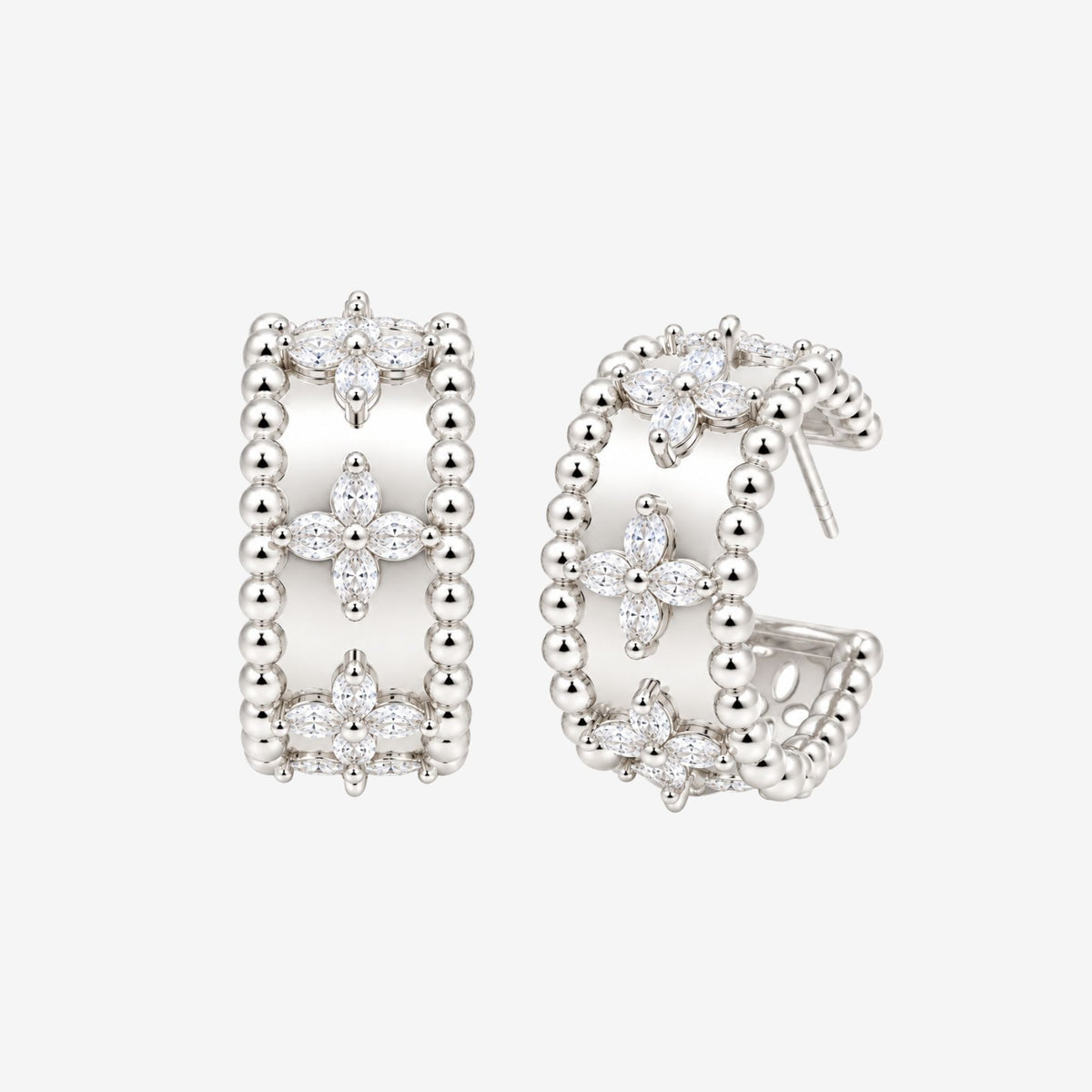 Kinmokusei Silver Bead Floral Earrings