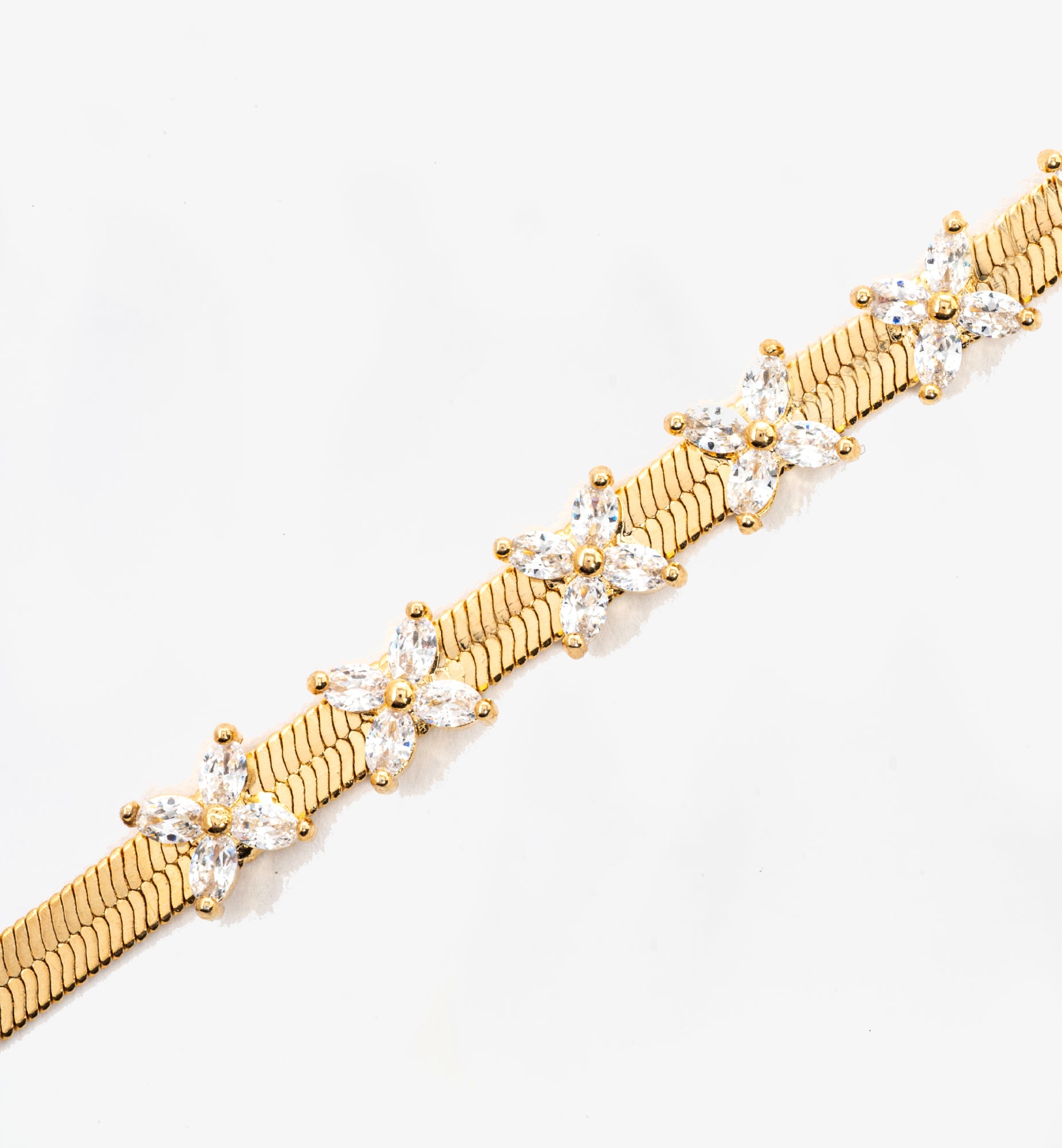 Kinmokusei Gold Chain Floral Necklace 18K Gold Plated Cz Rhinestones  18K Gold Plated by Uchi & Soto Jewellery