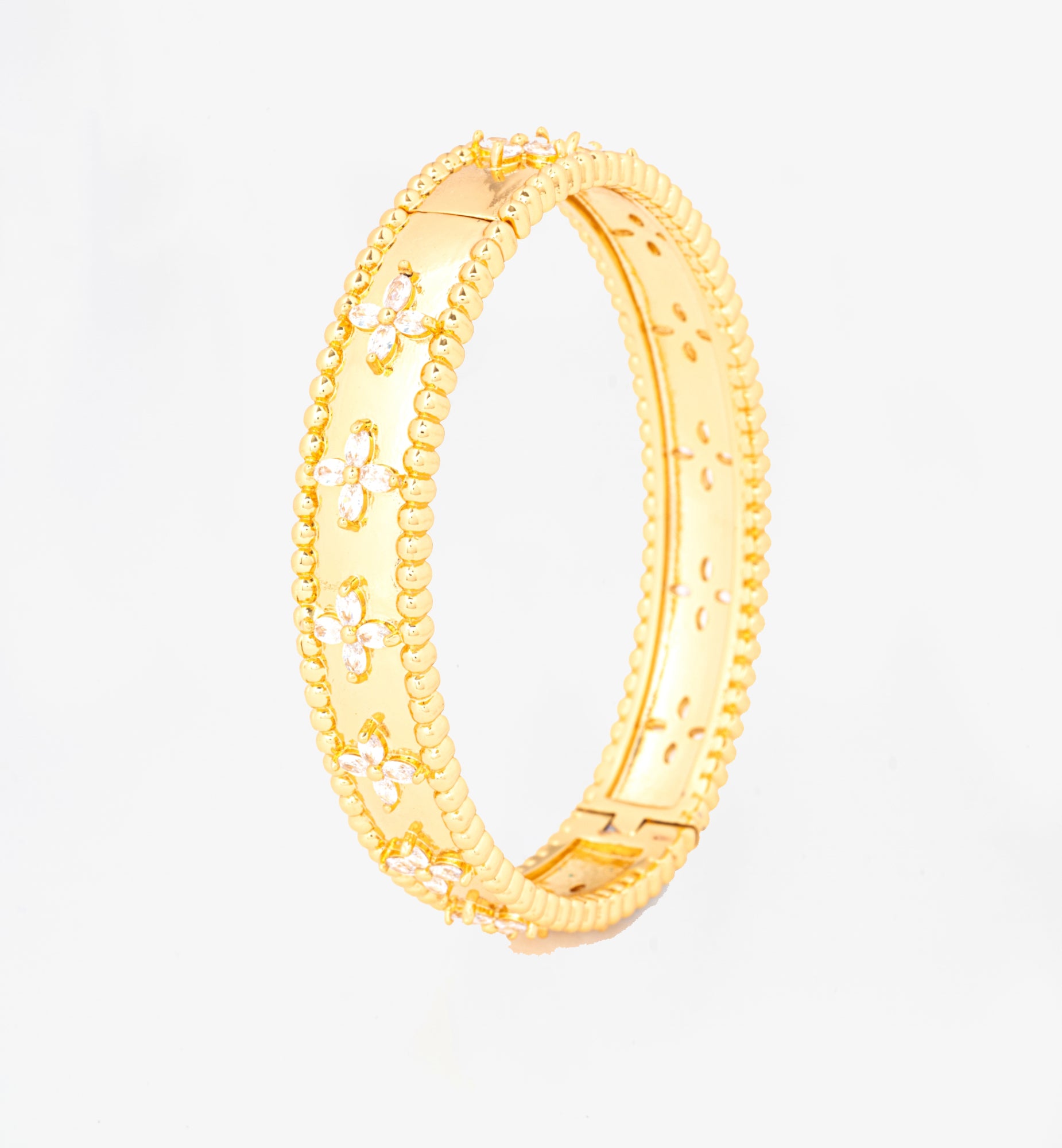 Kinmokusei Gold Flower Beaded Bangle 18K Gold Plated Cz Rhinestones  18K Gold Plated by Uchi & Soto Jewellery