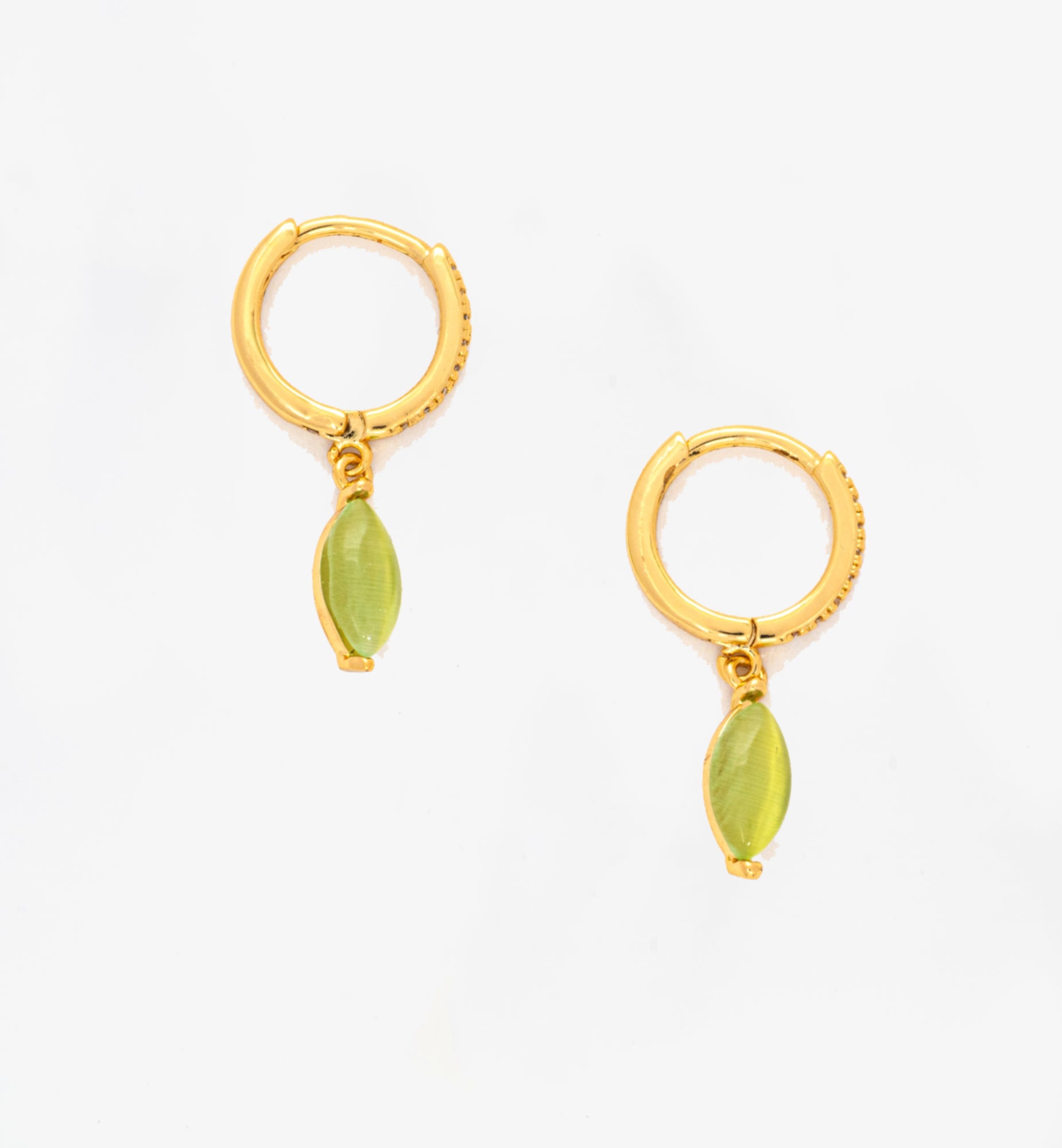 Nekomeishi Green Cats Eye Earrings  18K Gold Plated by Uchi & Soto Jewellery
