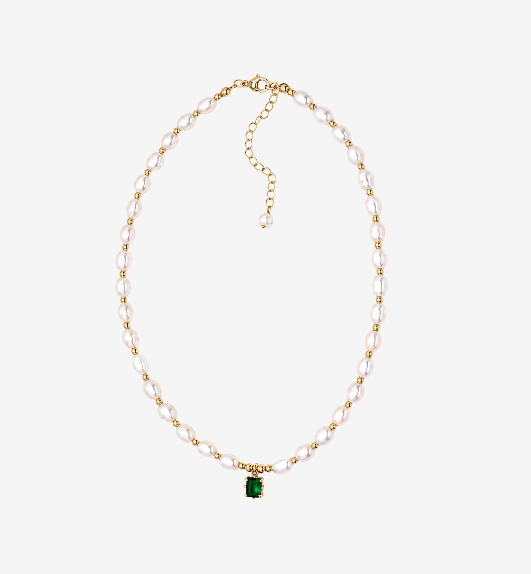Shinju Pearl Necklace with Green Stone