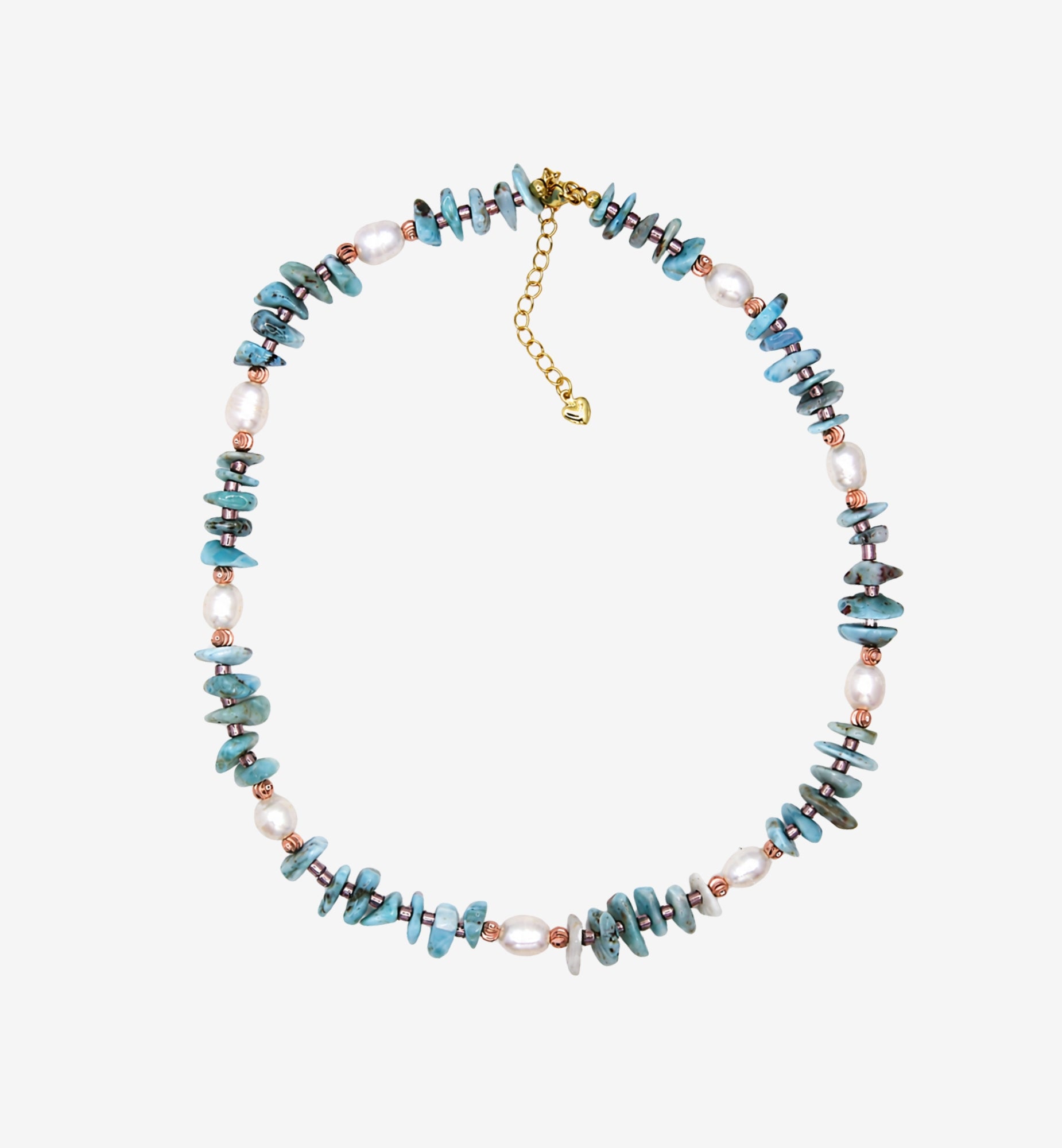Shinju Pearl and Aqua Larimar Stone Necklace