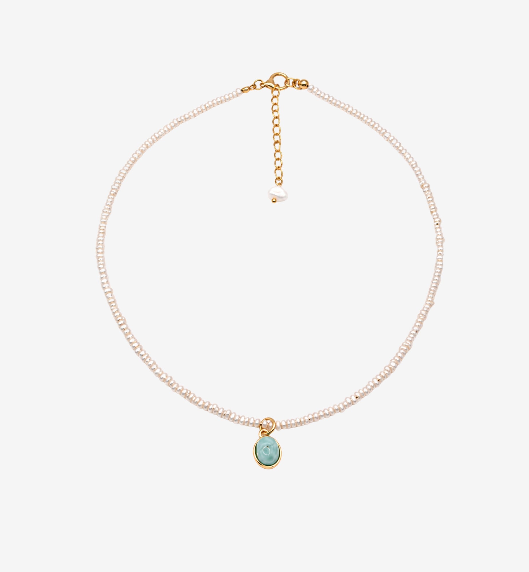 Shinju Pearl and Larimar Stone Pendant Necklace