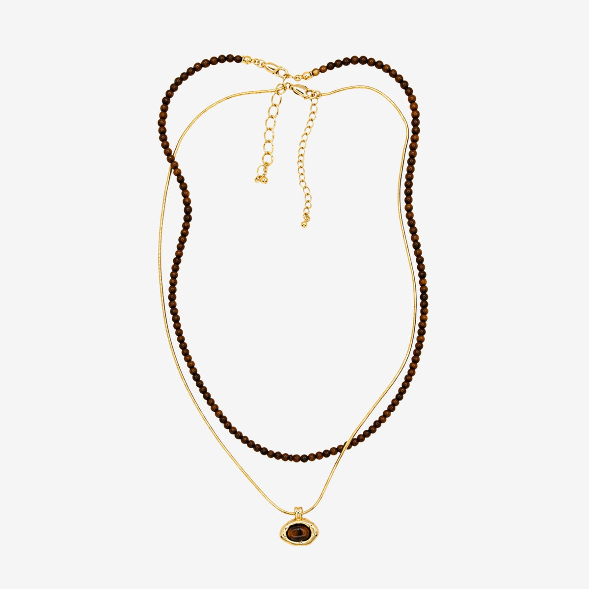 Nekomeishi Tiger's Eye Beads and Gold chain Pendant