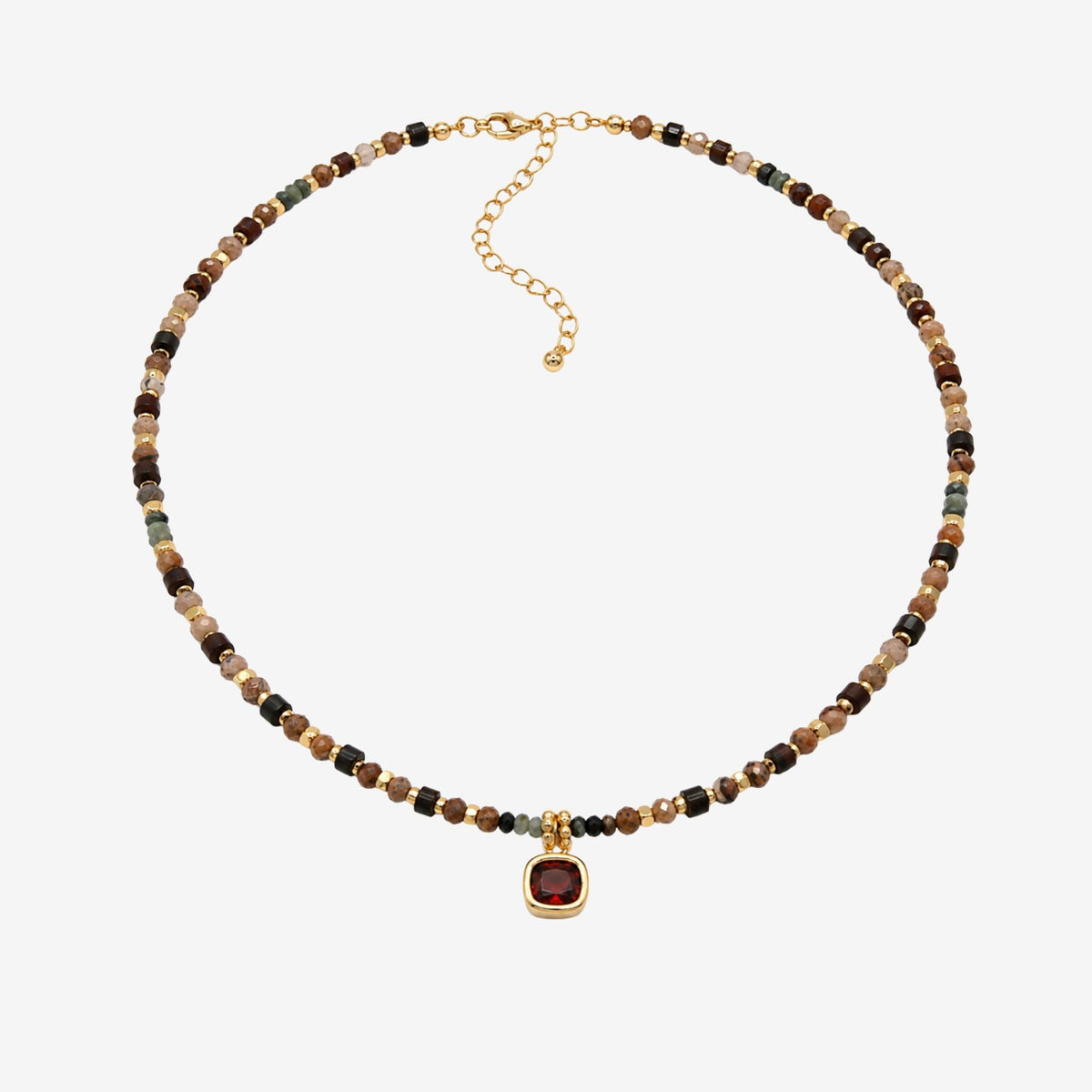 Shikaku Orange Stone and Mutli Bead Necklace