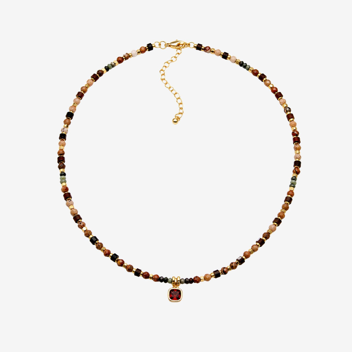 Shikaku Orange Stone and Mutli Bead Necklace