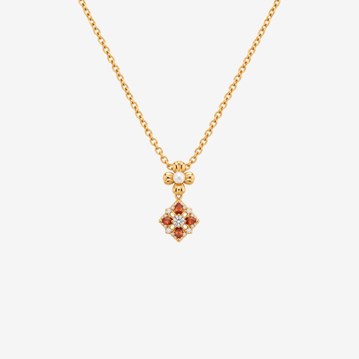 Kinmokusei Solid 925 Silver with 18K Gold Vermeil and Pearl Necklace