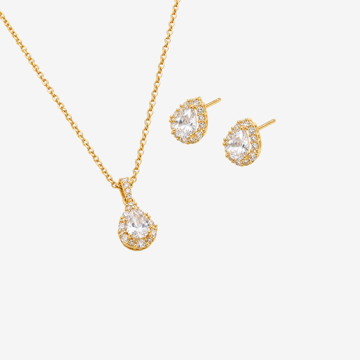 Kin Gold Teardrop Stone Earrings and Necklace Set