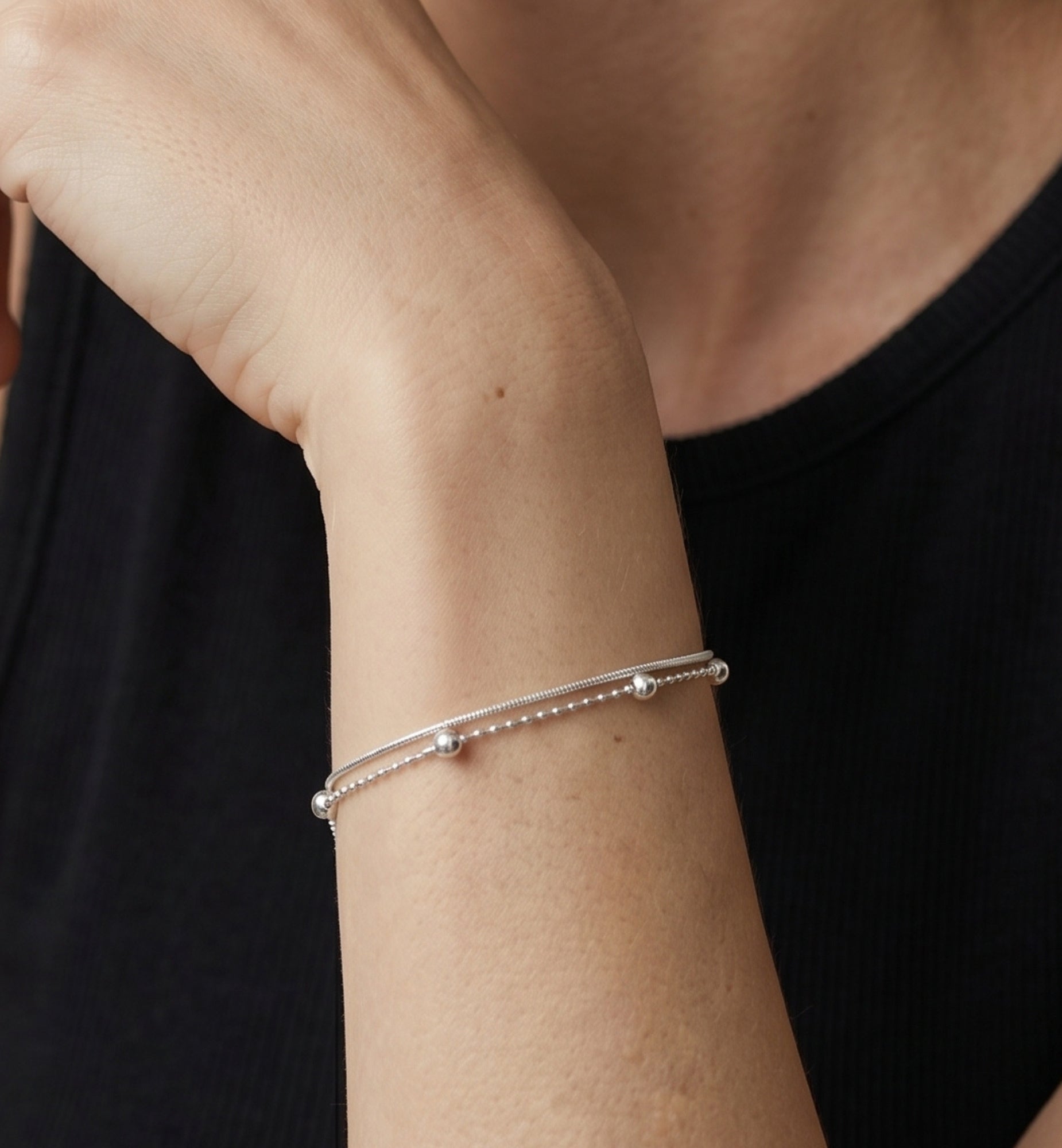 Enso 925 Silver Layered Chain Bracelet