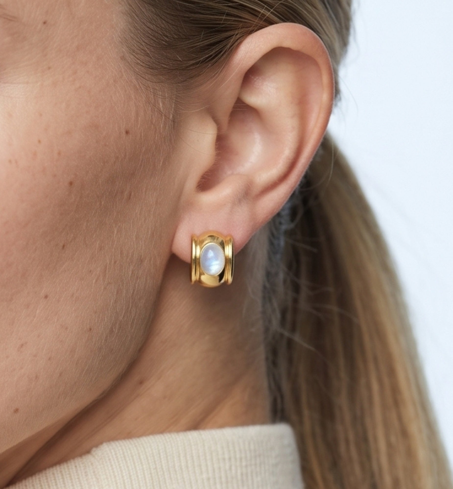 Enso Moonstone Huggie Hoop Earrings