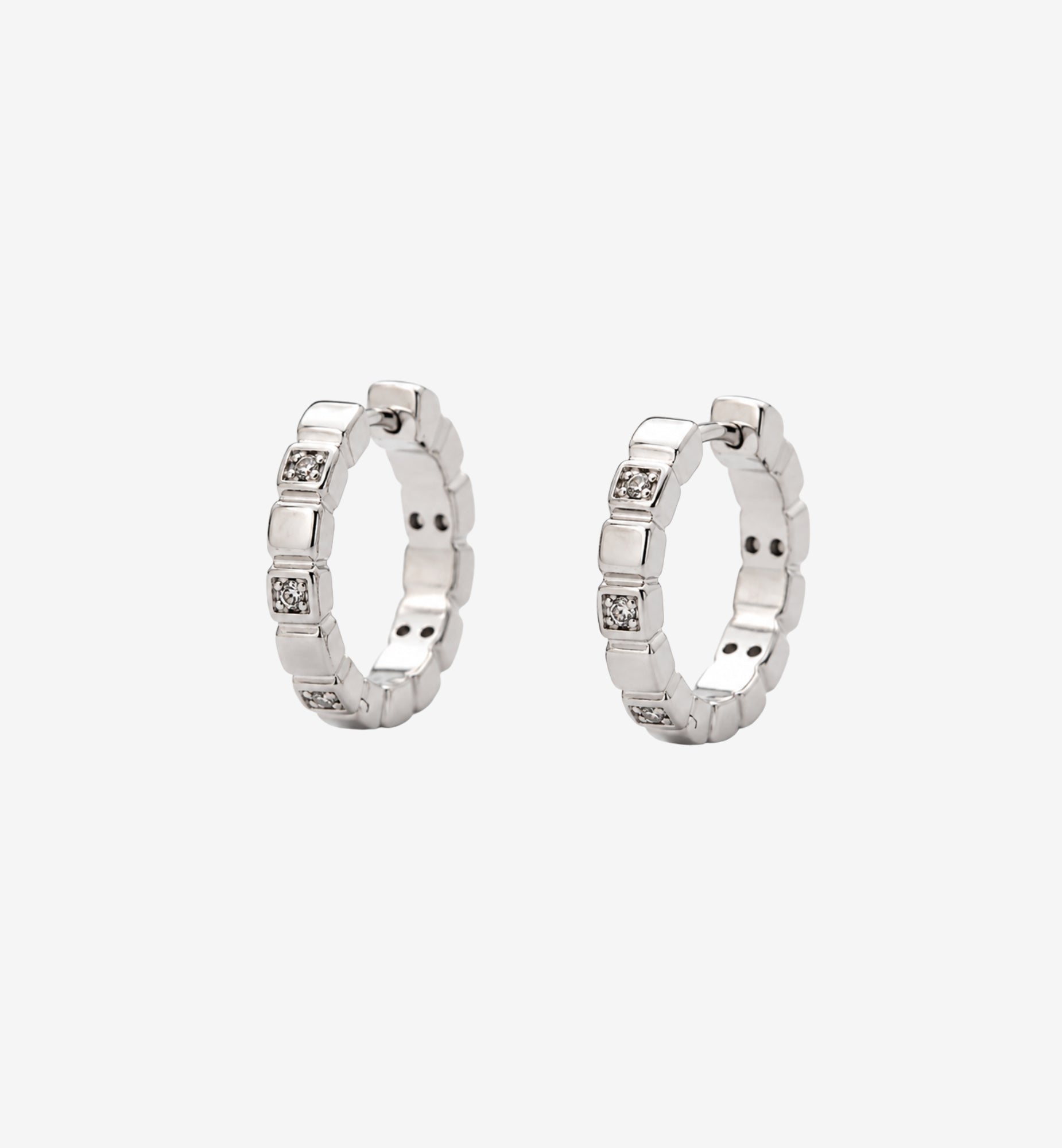 Shikaku Stone Silver Huggie Hoop Earrings