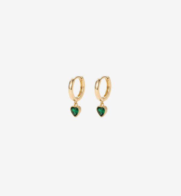 Kokoro Green Heart Hoop Earrings