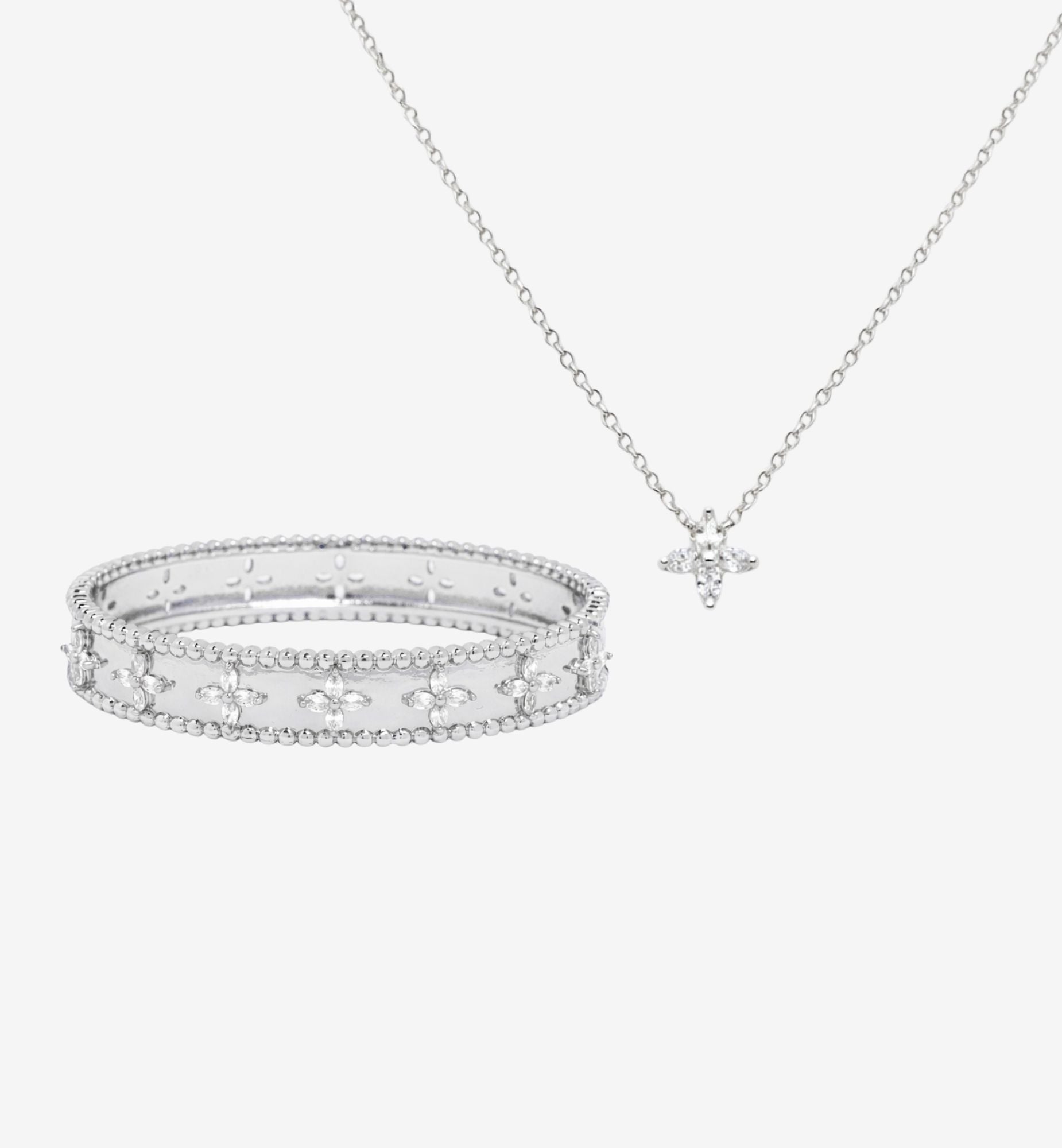 Kinmokusei Silver Bead Bangle + Necklace