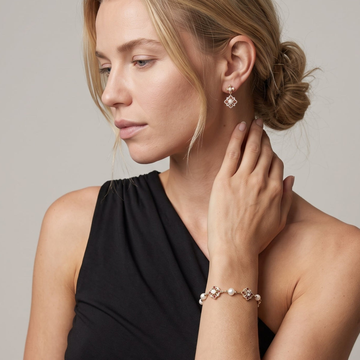 Kinmokusei Solid 925 Silver with 18K Gold Vermeil and Pearl Bracelet