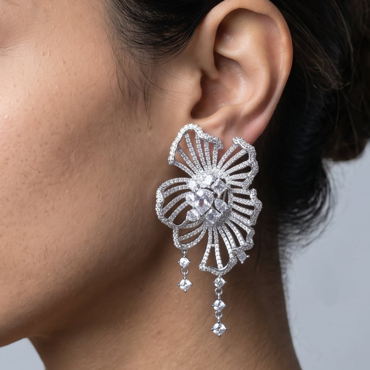 Kinmokusei Silver Sculptural Flower Statement Earrings