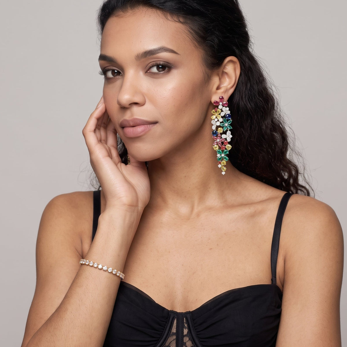 Hanabi Multi Stone Floral Chandelier Earrings