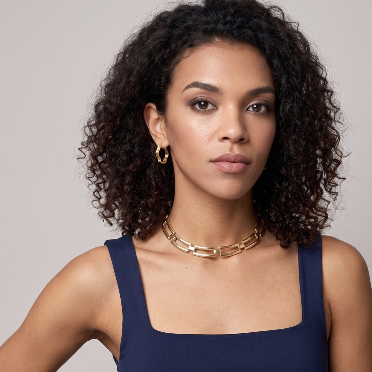 Shikaku Gold Rectangle Link Statement Necklace