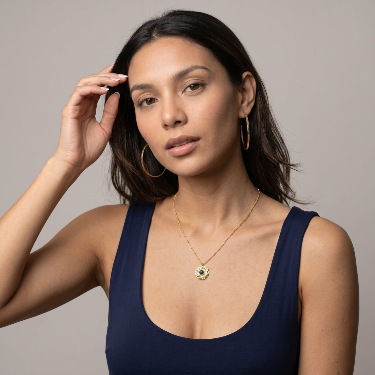 Kin Molten Gold and Navy Stone Pendant Necklace