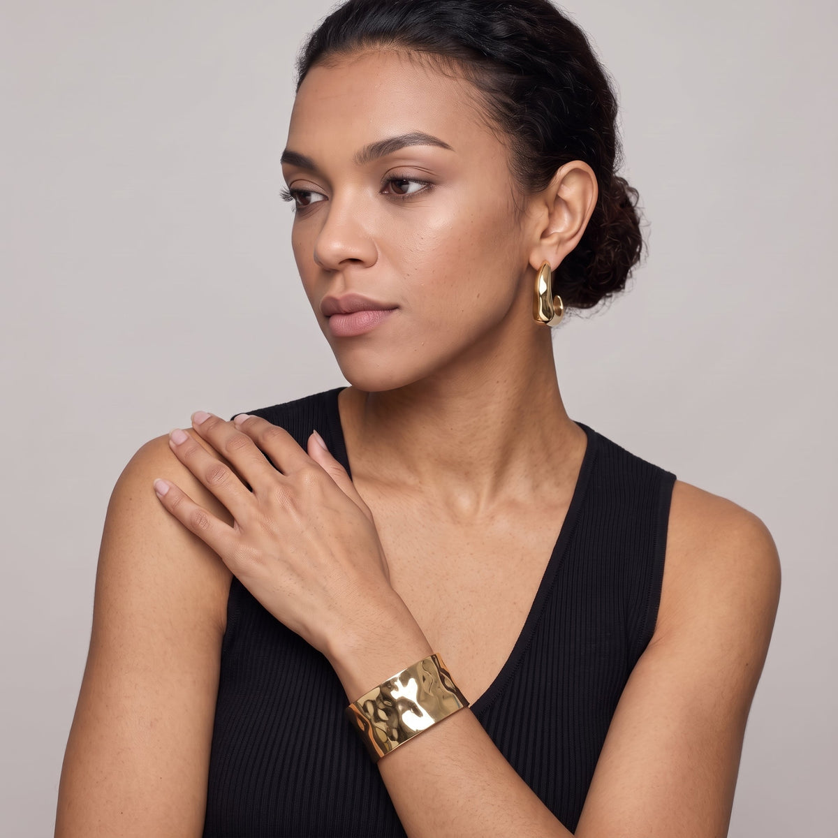Kin Gold Sculptured Wide Cuff Bangle