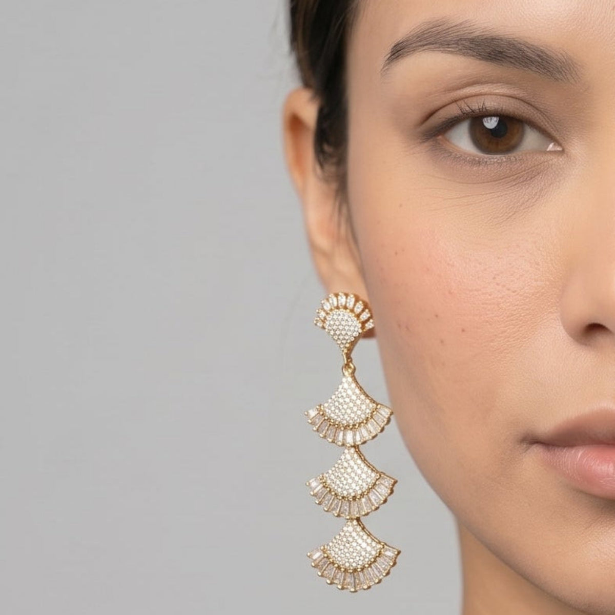 Gingko Rhinestone Layered Earrings