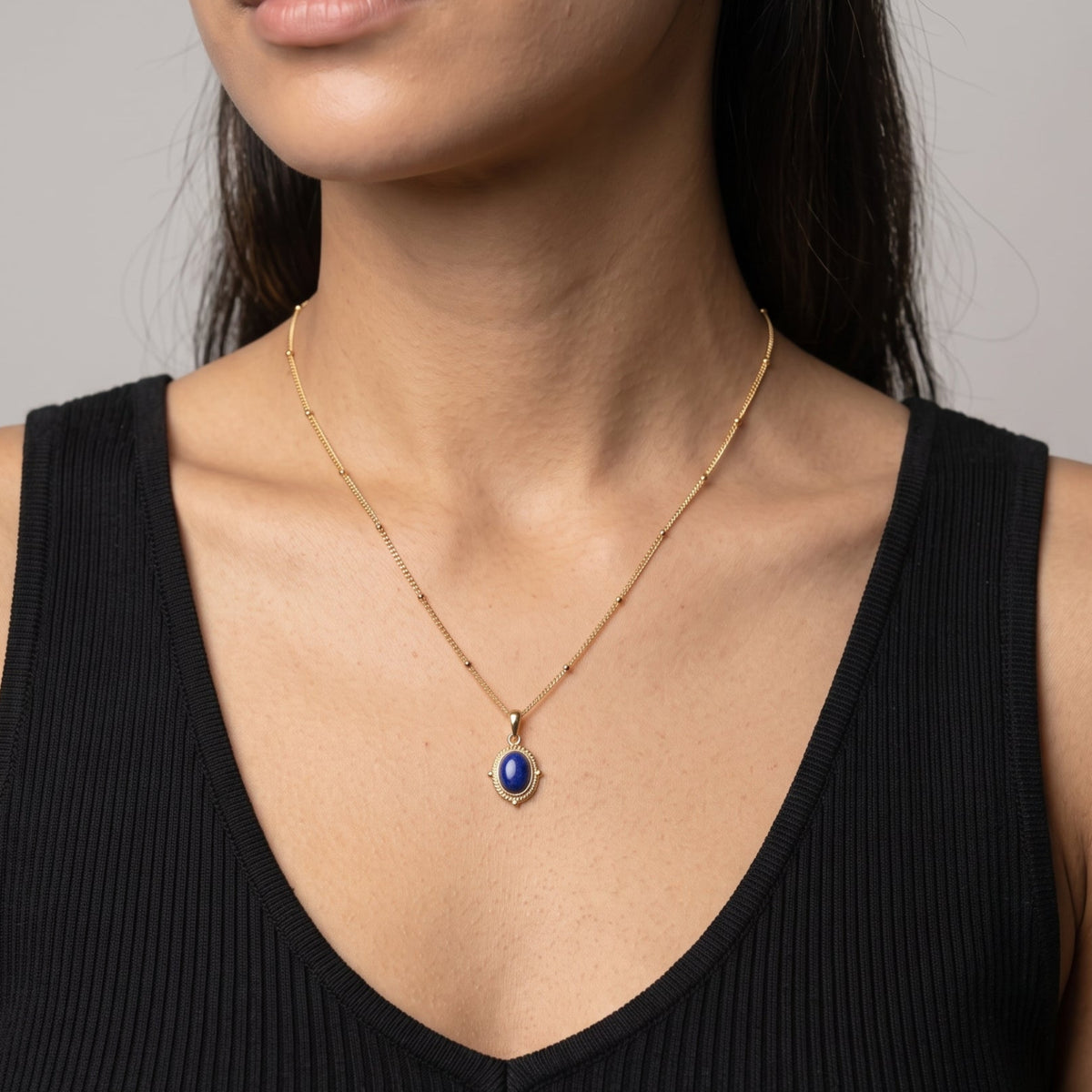 Enso Solid 925 Silver with 18K Gold Vermeil and Lapis Lazuli Stone Necklace