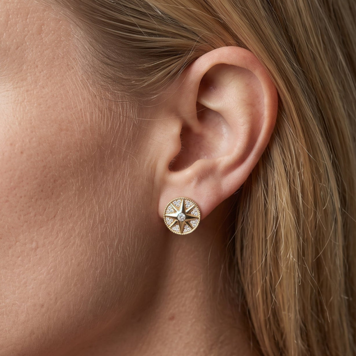 Enso Gold Star Pendant Necklace and Earrings Set