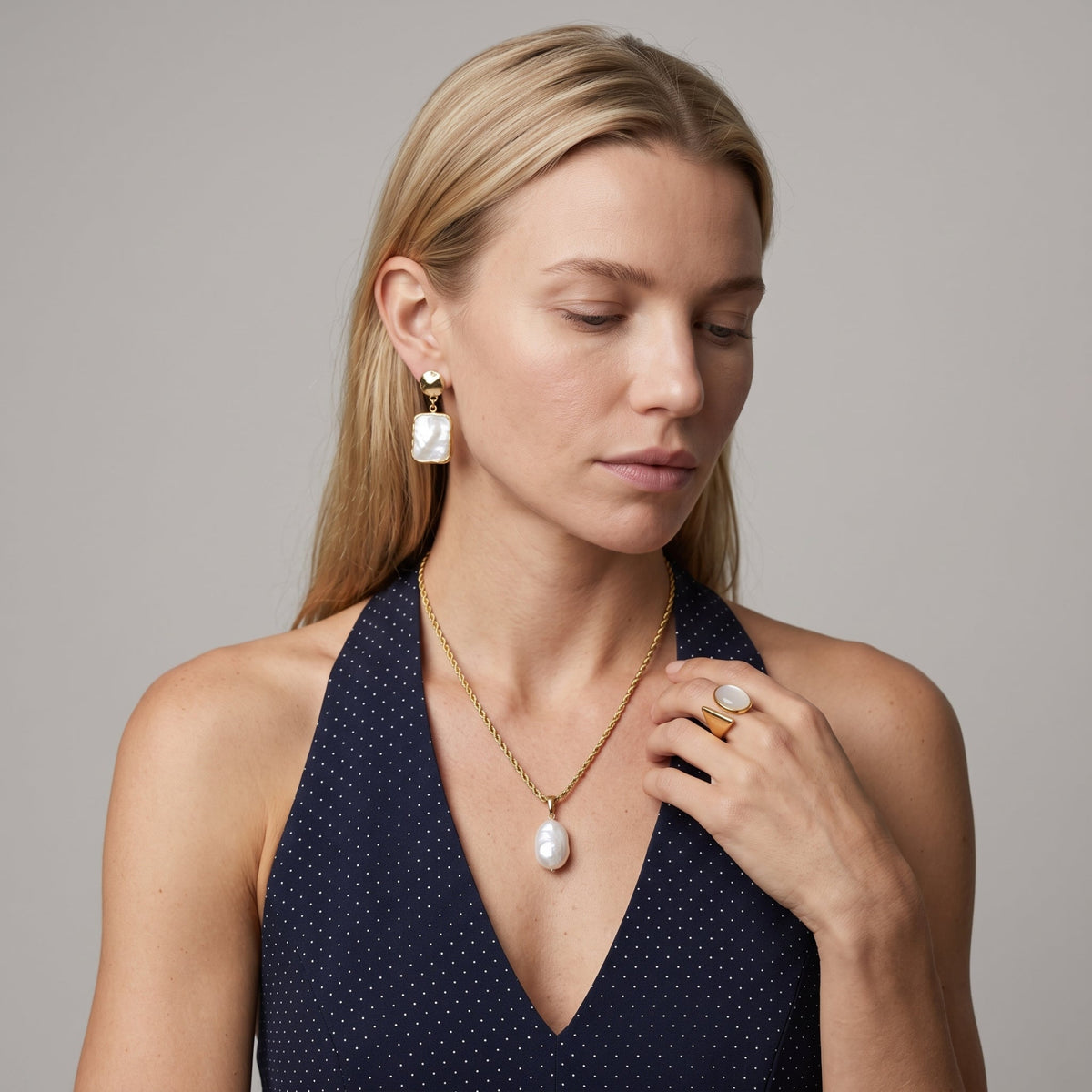 Shinju Mother of Pearl Square Drop Earrings