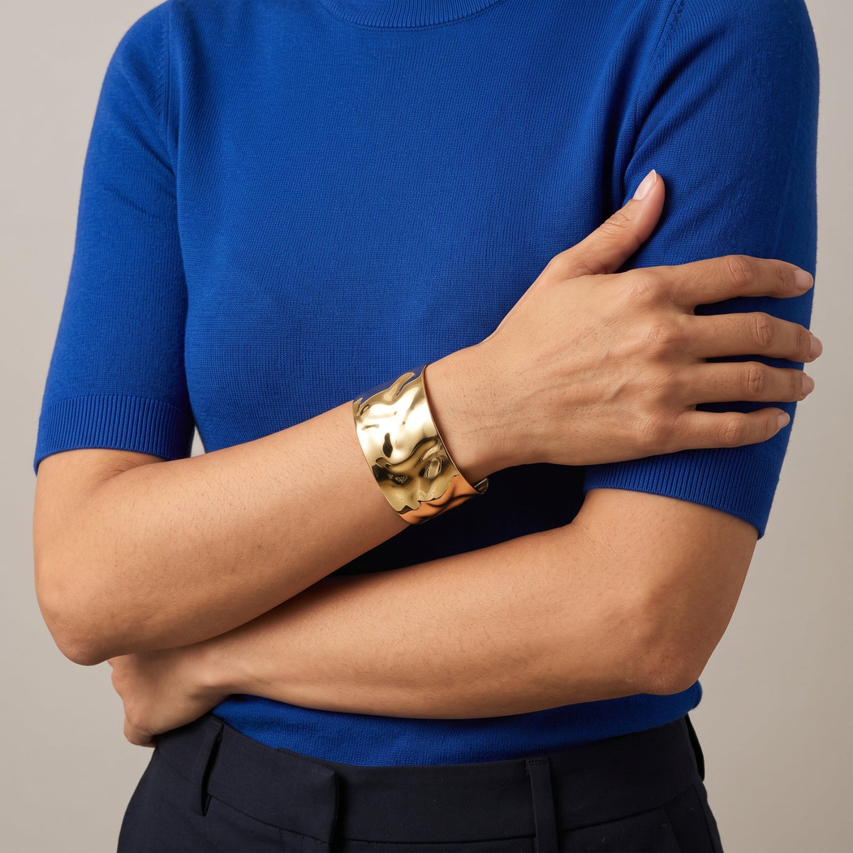 Kin Gold Sculptured Wide Cuff Bangle