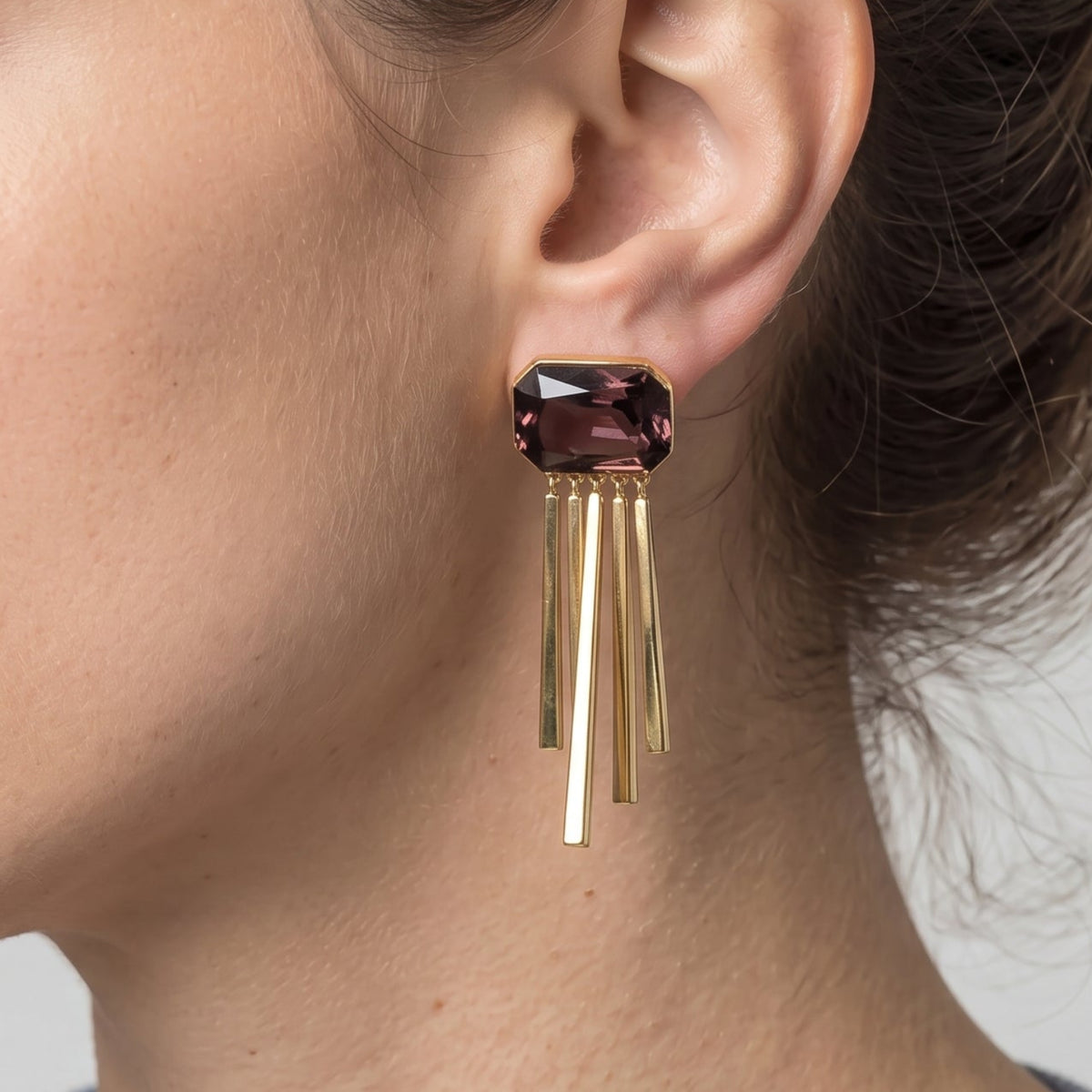 Shikaku Brown Stone Tassel Earrings