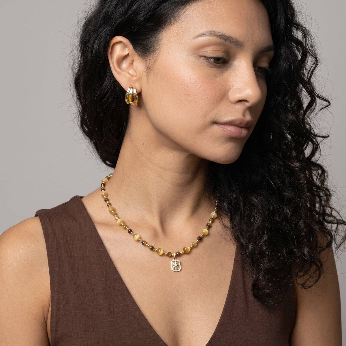 Nekomeishi Tiger's Eye Stone Hoop Earrings